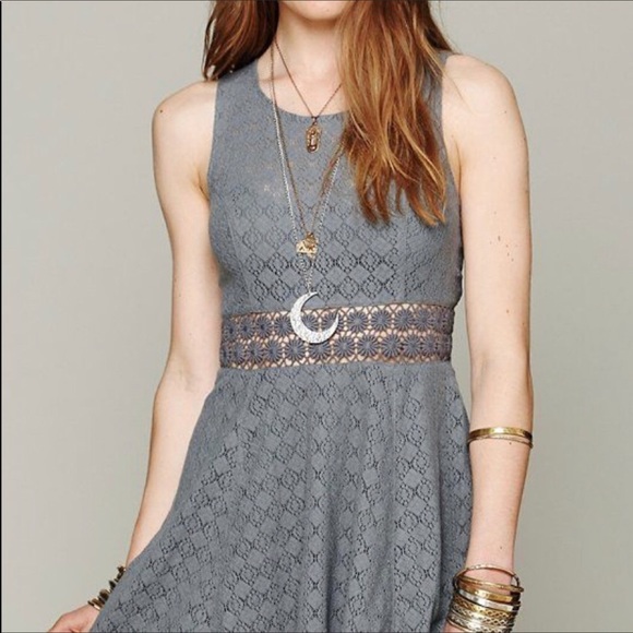 Free People Daisy Waist Gray Crochet Panel Dress 4 - Picture 2 of 7